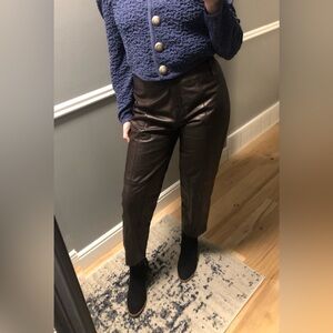 Vintage Dark Brown Straight-Leg Leather Pants
